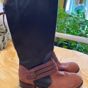 Cat Black Brown Leather Boots tall Caterpillar zip dress work size 10 41 nice